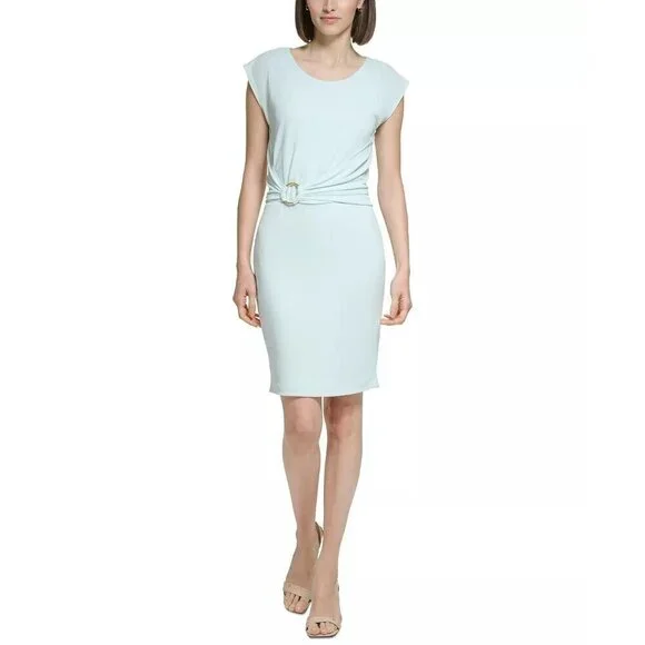 Calvin Klein | Dresses | Calvin Klein Womens Size 2 Capsleeve Belted Jersey  Dress In Green 134 Flaw | Poshmark